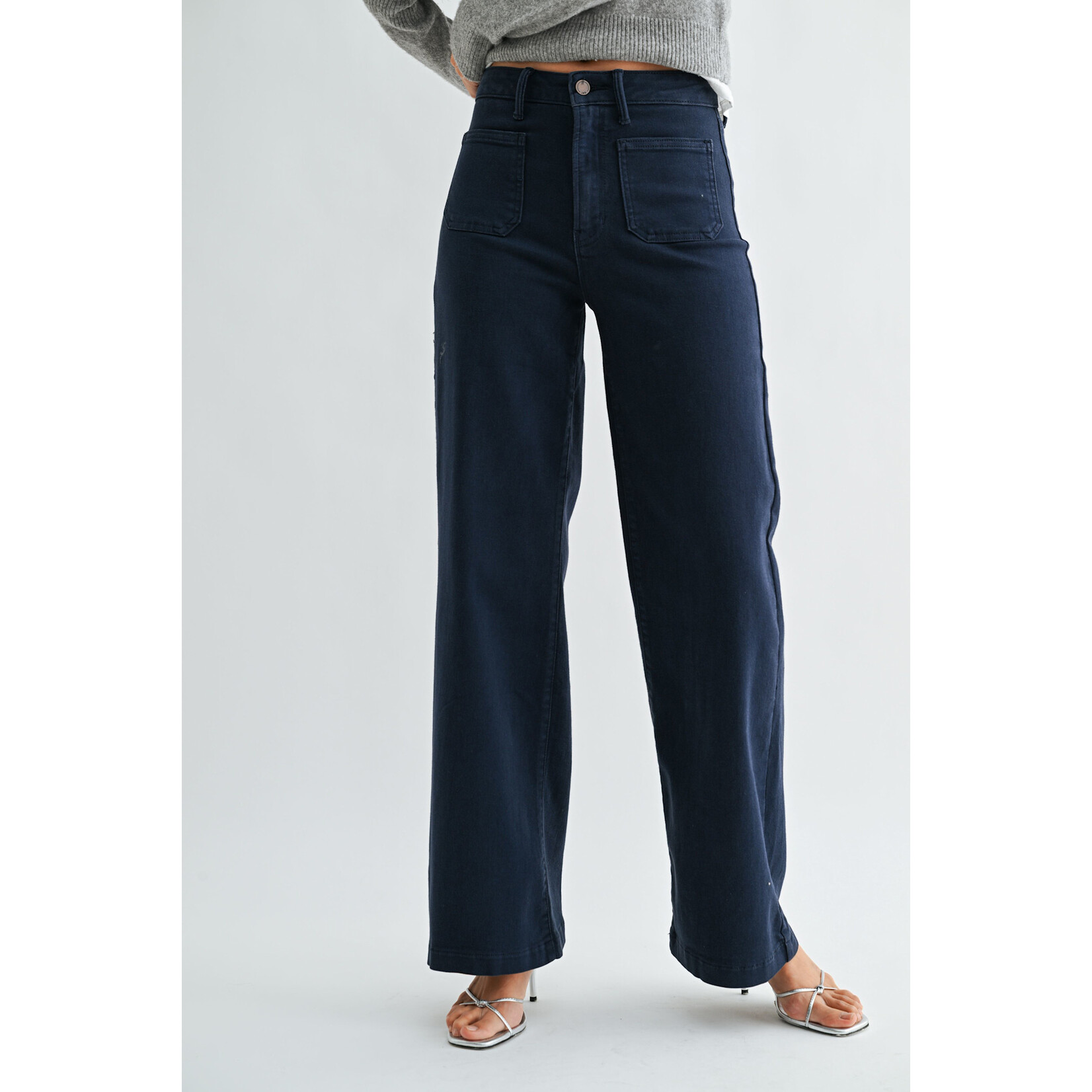 Just black denim/just usa JUST BLACK DENIM NAVY MINI PATCH POCKET WIDE LEG JEAN