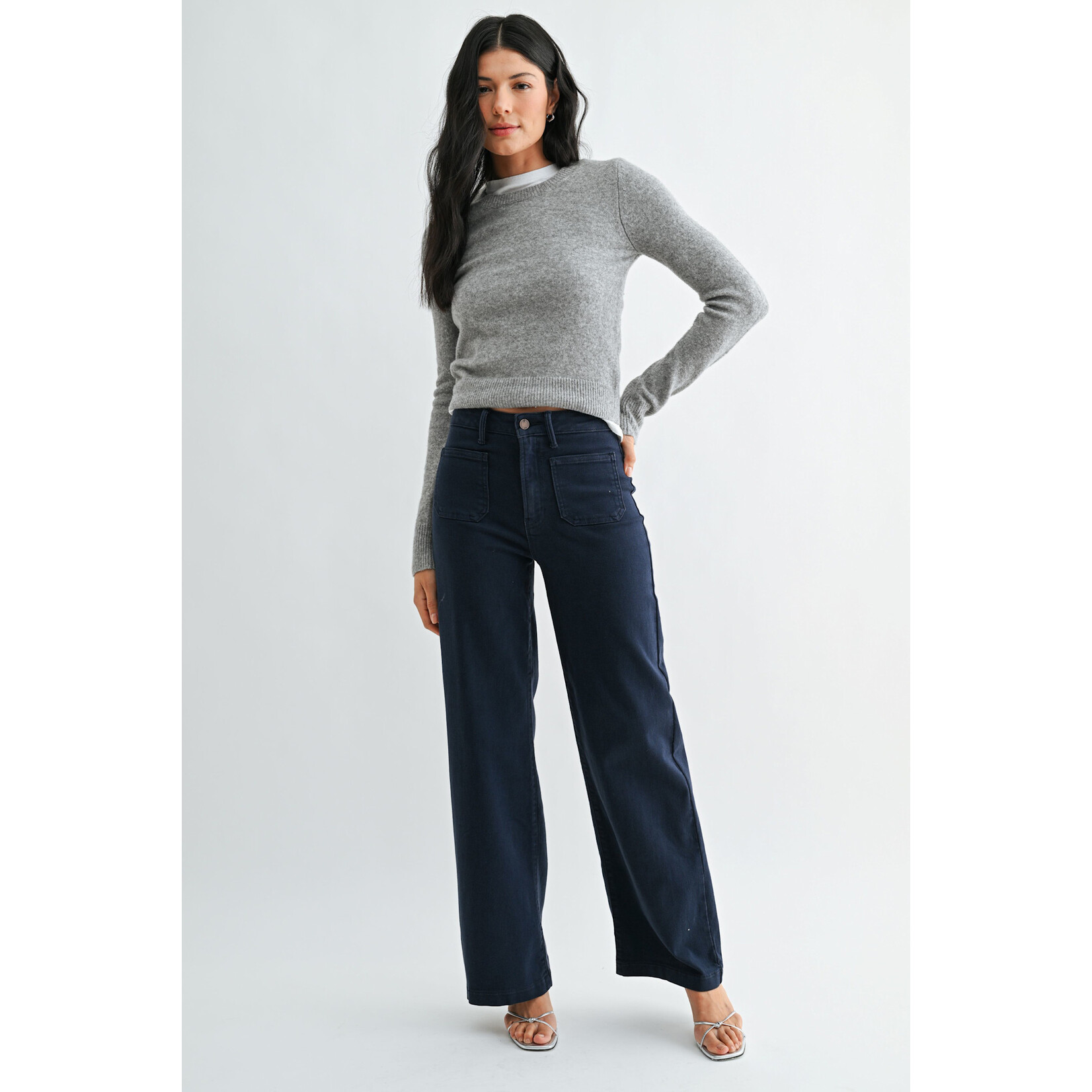 Just black denim/just usa JUST BLACK DENIM NAVY MINI PATCH POCKET WIDE LEG JEAN