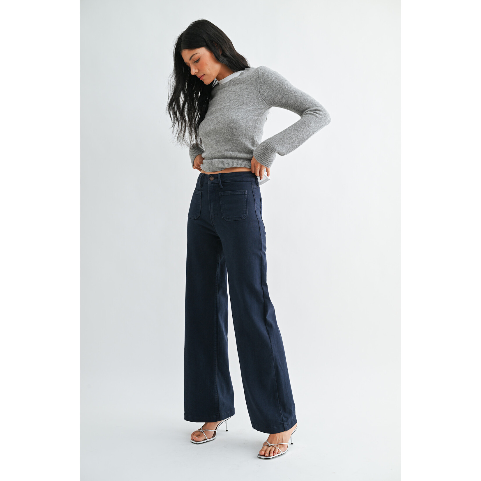 Just black denim/just usa JUST BLACK DENIM NAVY MINI PATCH POCKET WIDE LEG JEAN