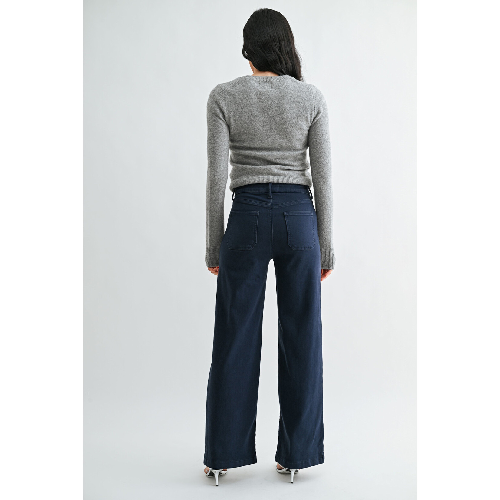 Just black denim/just usa JUST BLACK DENIM NAVY MINI PATCH POCKET WIDE LEG JEAN
