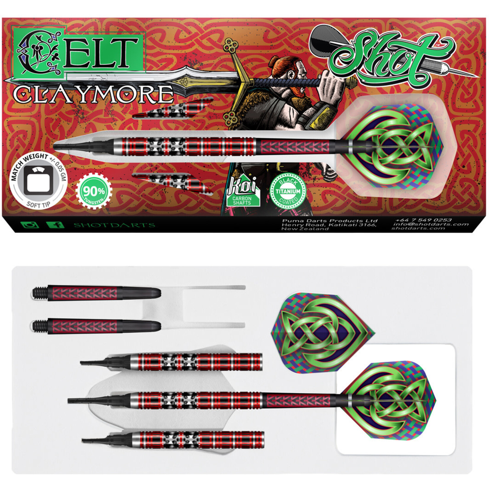 SHOT DARTS Celt Claymore Soft Tip Dart Set 20gm