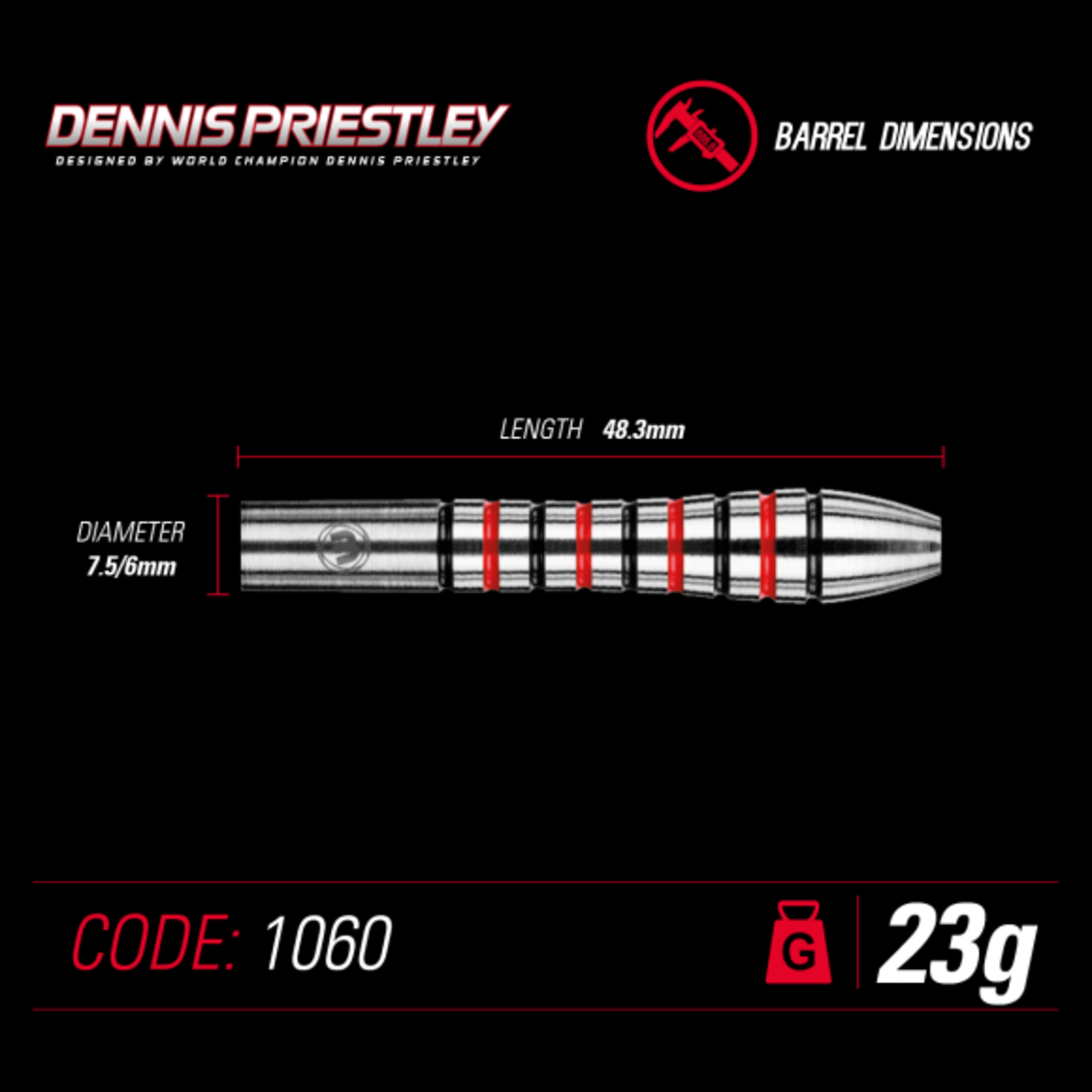 Winmau Darts Winmau Dennis Priestley 23g Steel Tip Darts