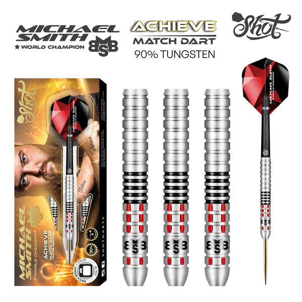 SHOT DARTS Shot Michael Smith Achieve 90% Tungsten Centre Weighted Steel Tip Darts