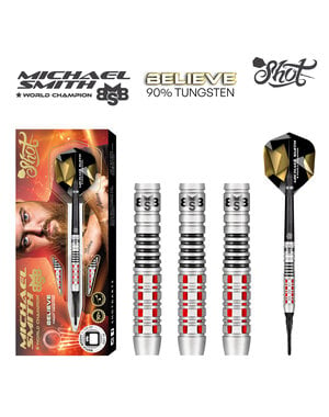 SHOT DARTS Shot Michael Smith Believe 90% Tungsten Front Weighted Soft Tip Darts