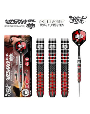 SHOT DARTS Shot Michael Smith Defiant 90% Tungsten Centre Weighted Steel Tip Darts