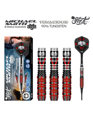 SHOT DARTS Shot Michael Smith Tenacious 90% Tungsten Front Weighted Soft Tip Darts