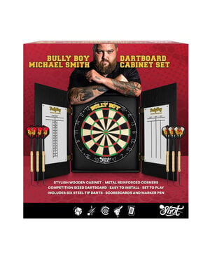 SHOT DARTS Shot Michael Smith Bully Boy Dartboard Cabinet Set