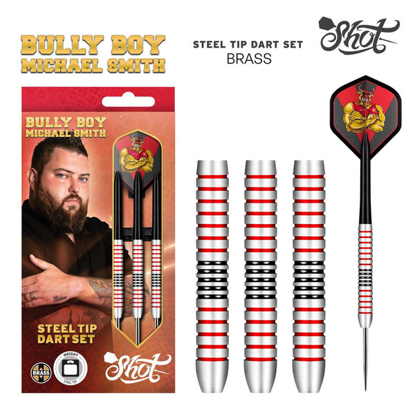 SHOT DARTS Shot Michael Smith Bully Boy Plated Brass Steel Tip Darts 24g