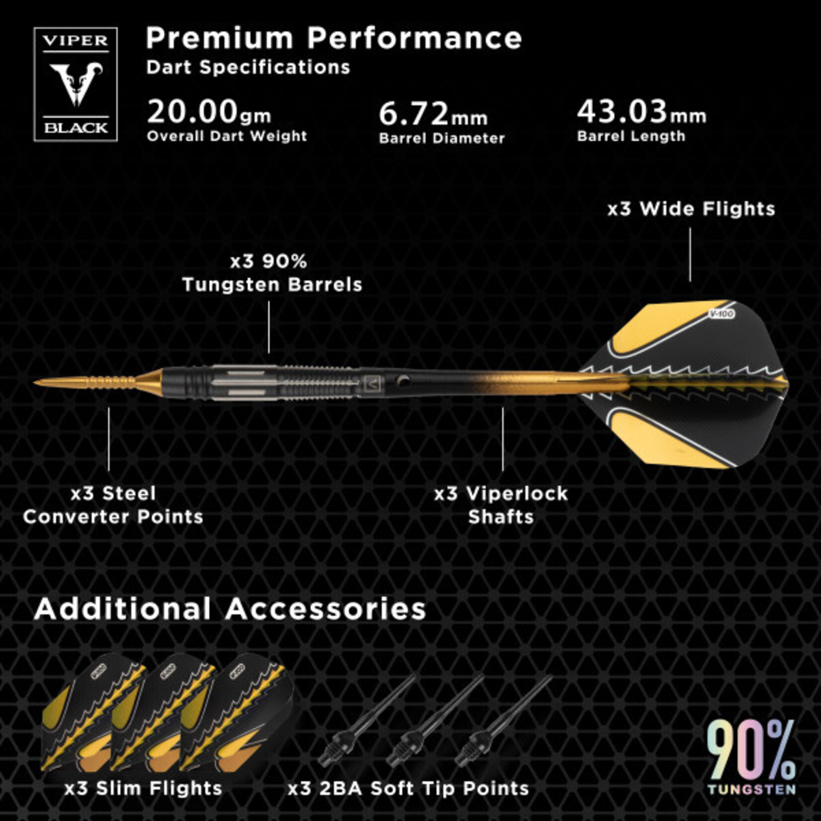 Viper Darts Viper Black Flux 90% Tungsten Conversion 20g Darts