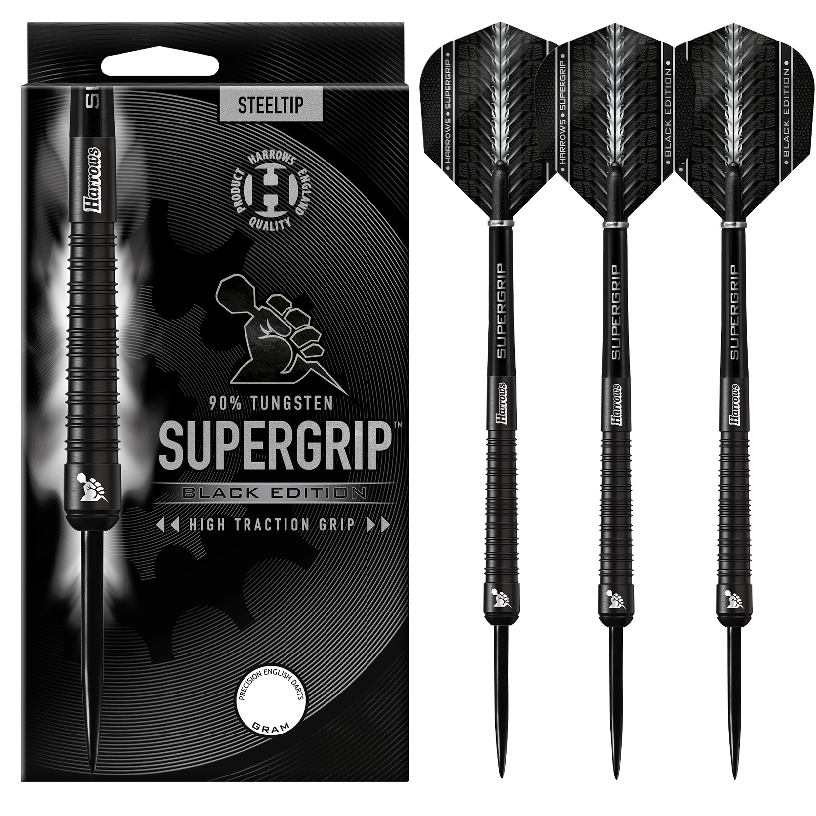 Harrows Darts Harrows Supergrip Black Edition 90% Steel Tip Darts