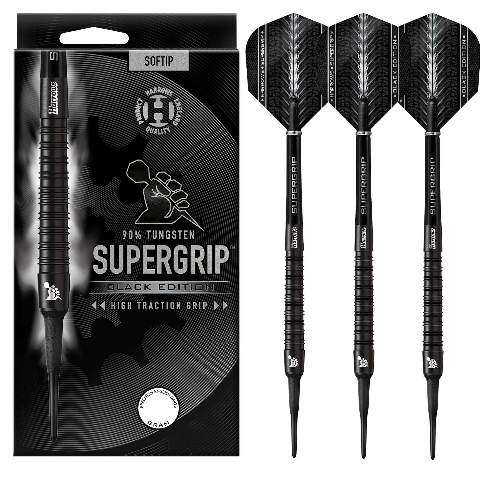 Harrows Darts Harrows Supergrip Black Edition 90% Soft Tip Darts
