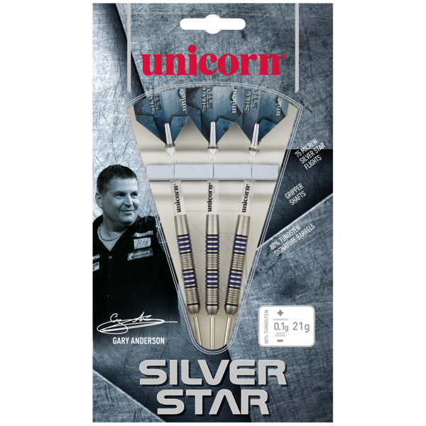 Unicorn Darts Unicorn Gary Anderson Silver Star Style 1 80% Steel Tip Darts