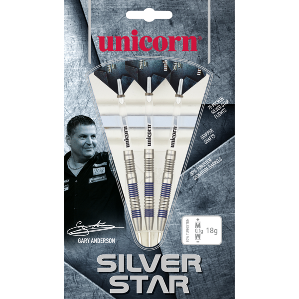Unicorn Darts Unicorn Gary Anderson Silver Star Style 3 80% Steel Tip Darts