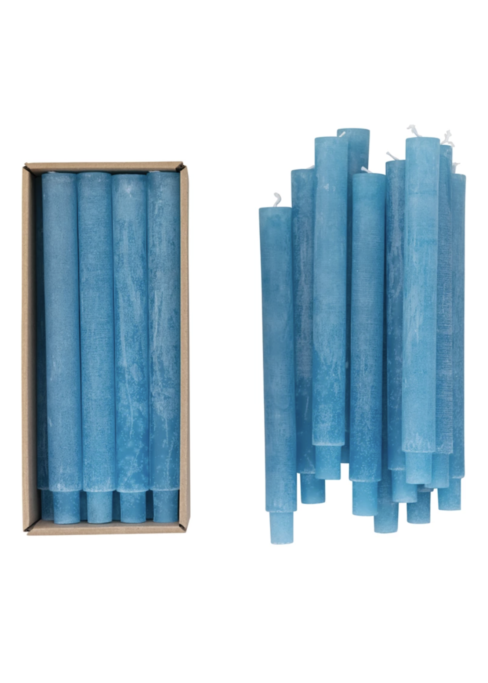 Unscented Taper Candles in Box, Powder Finish, Blue, Set of 12