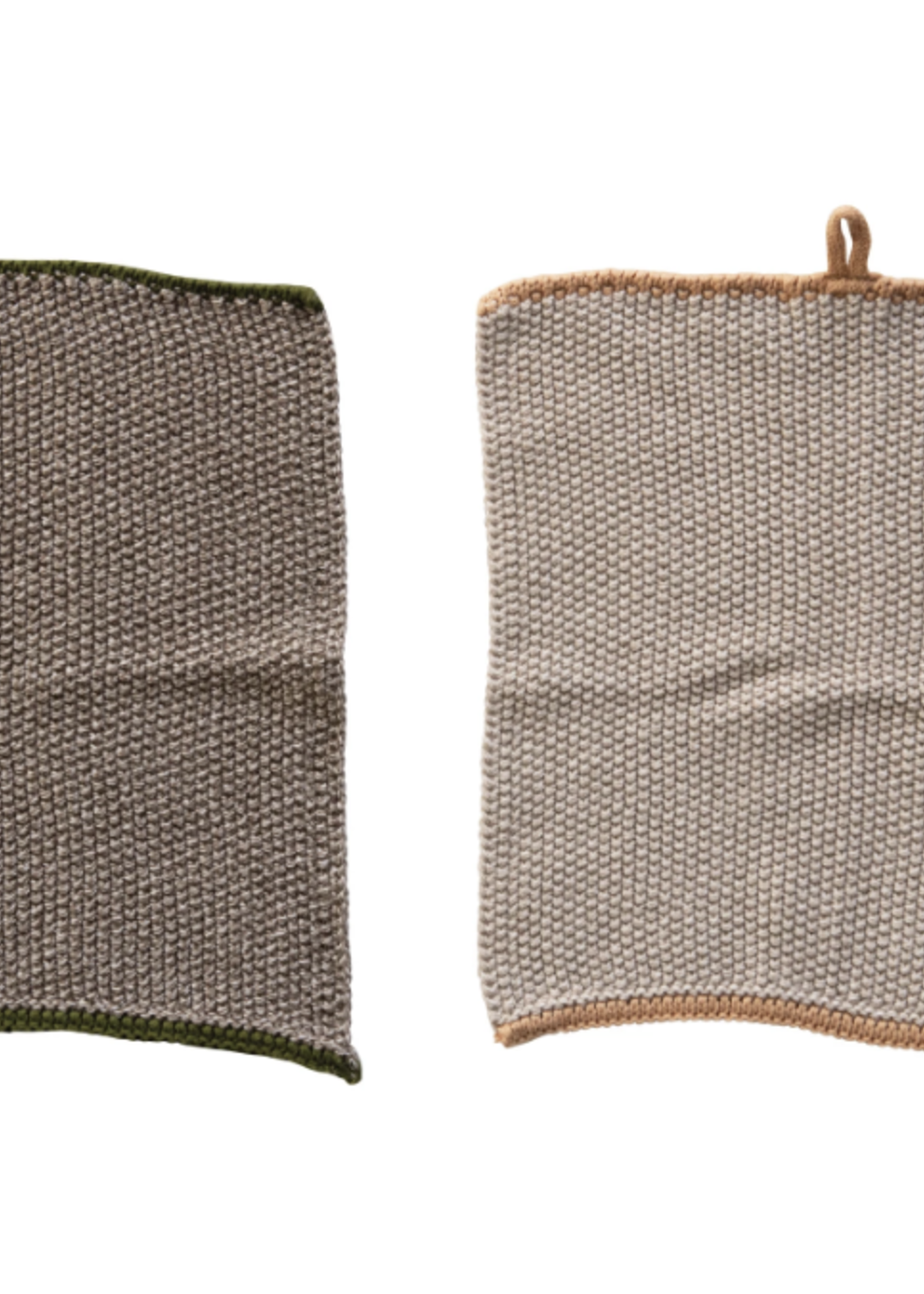 Creative Co-Op Square Cotton Knit Dish Cloths w/ Loop, 2 Colors, Set of 2