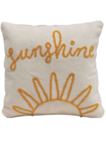 Square Woven Cotton Pillow w/ Embroidered "Sunshine", Natural & Mustard Color