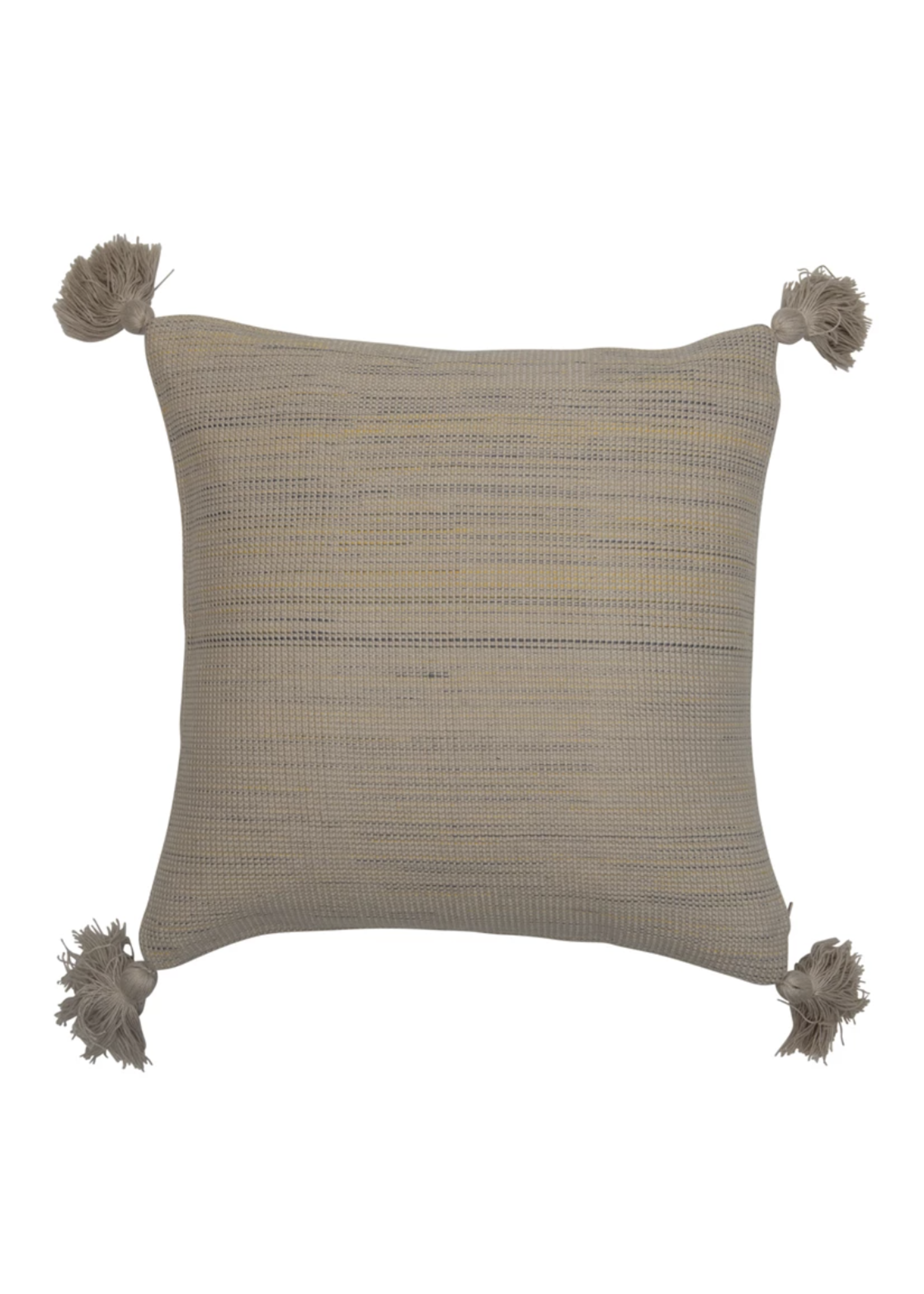 Square Woven Cotton Pillow w/ Tassels, Multi Color