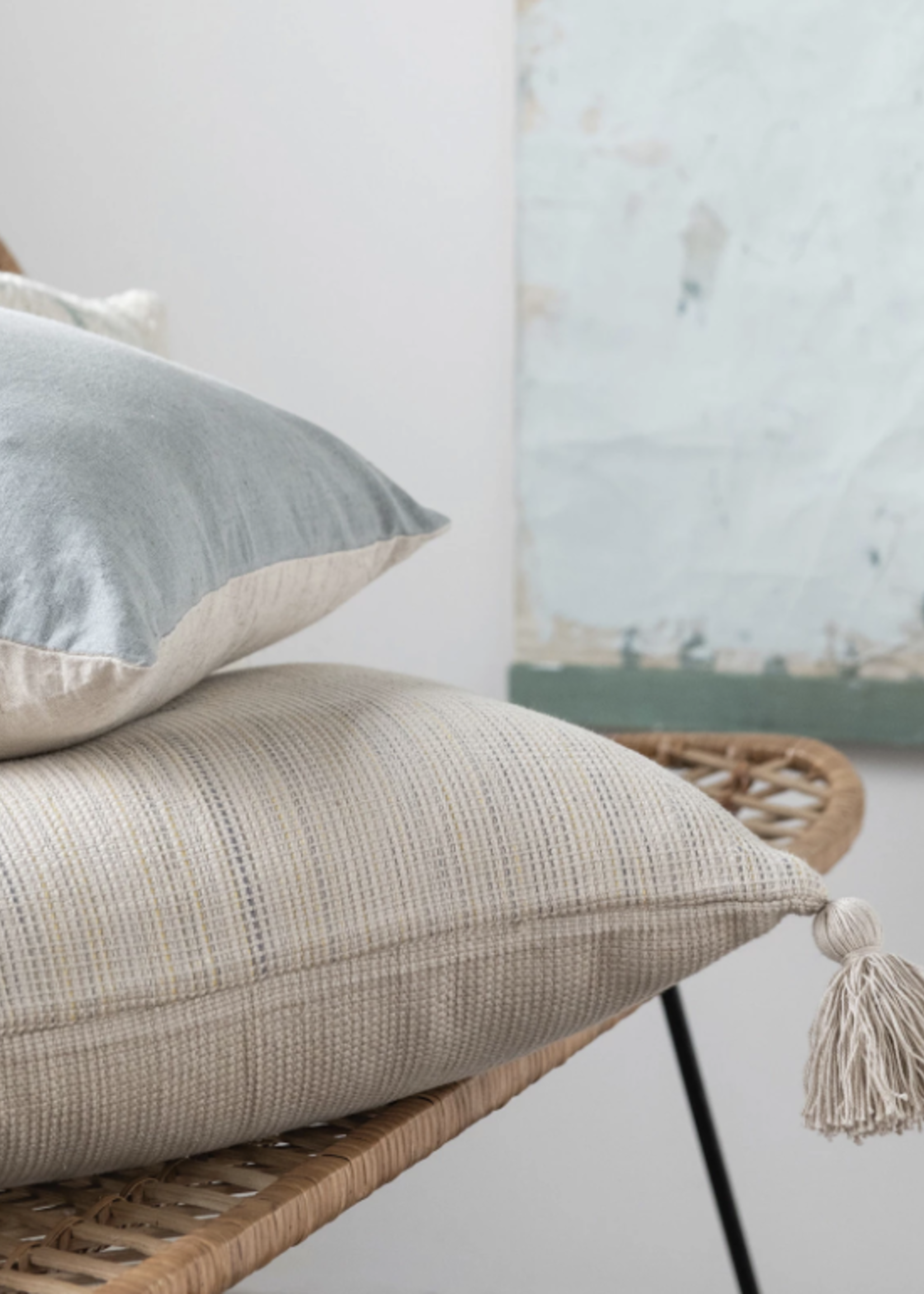 Creative Co-Op Square Woven Cotton Pillow w/ Tassels, Multi Color