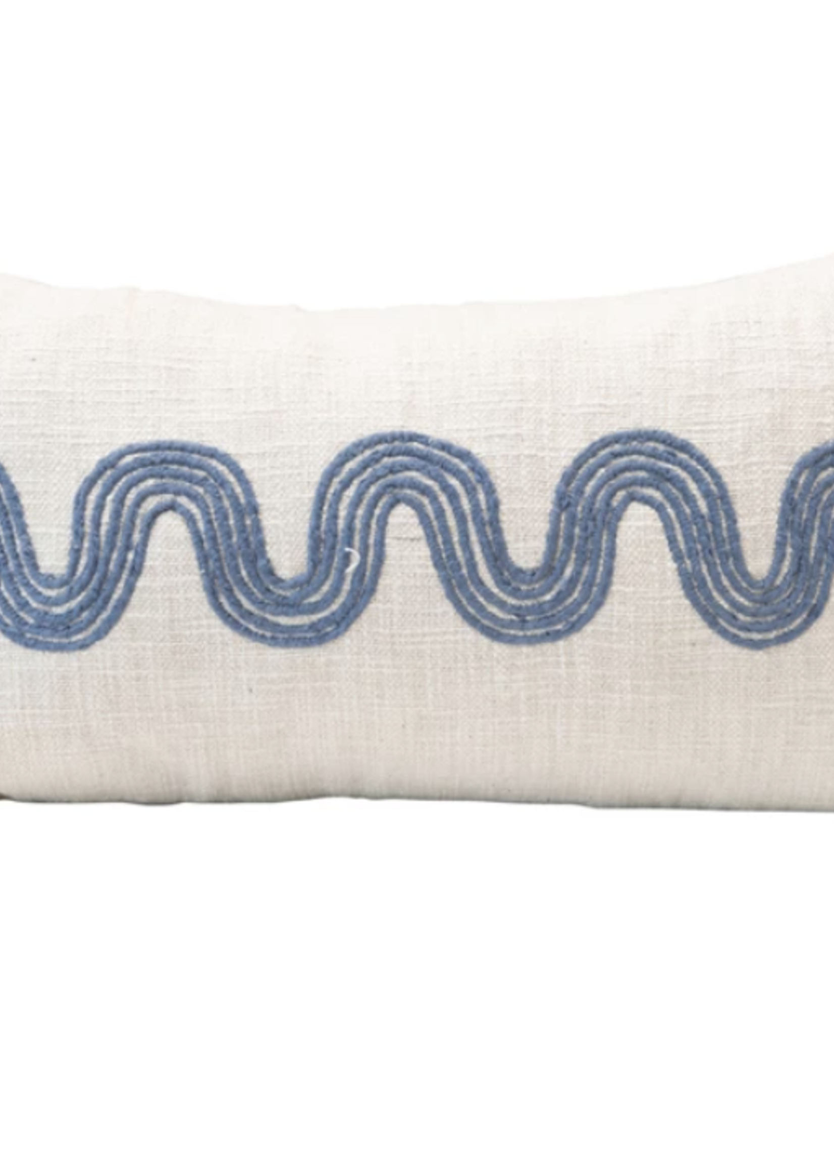Creative Co-Op Cotton Lumbar Pillow w/ Embroidered Curved Pattern & Tassels,