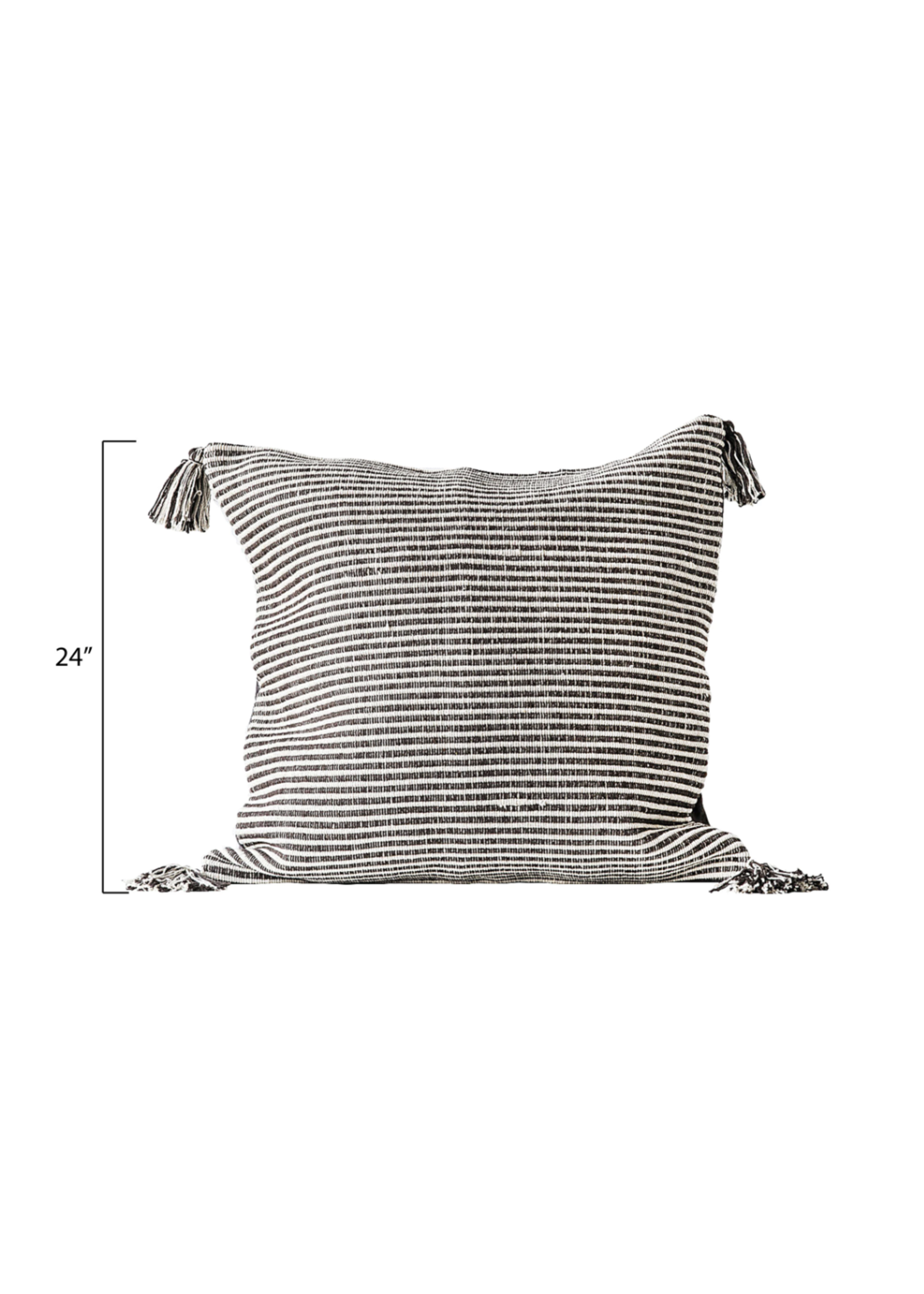 Square Woven Cotton Striped Pillow w/ Tassels