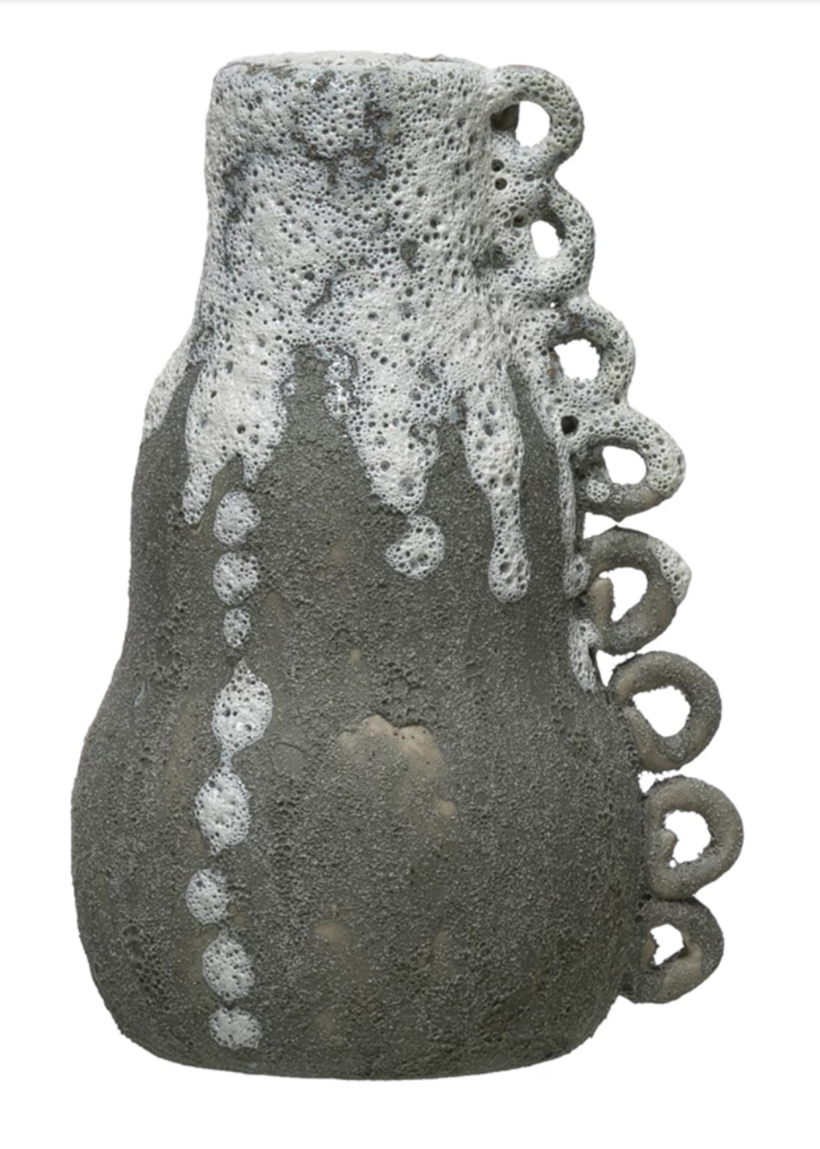 Creative Co-Op Handmade Stoneware Taper Holder, Volcano Finish, White & Grey