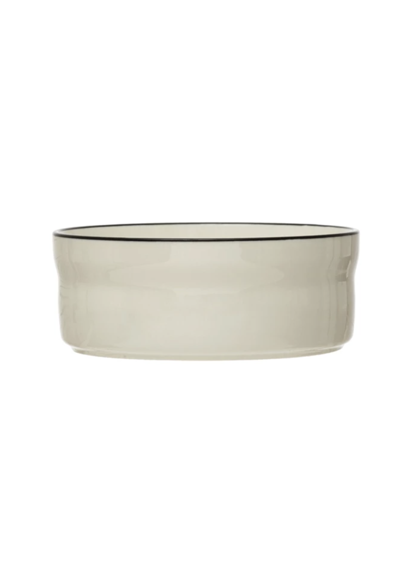 Cup Stoneware Pet Bowl w/ Black Rim, White
