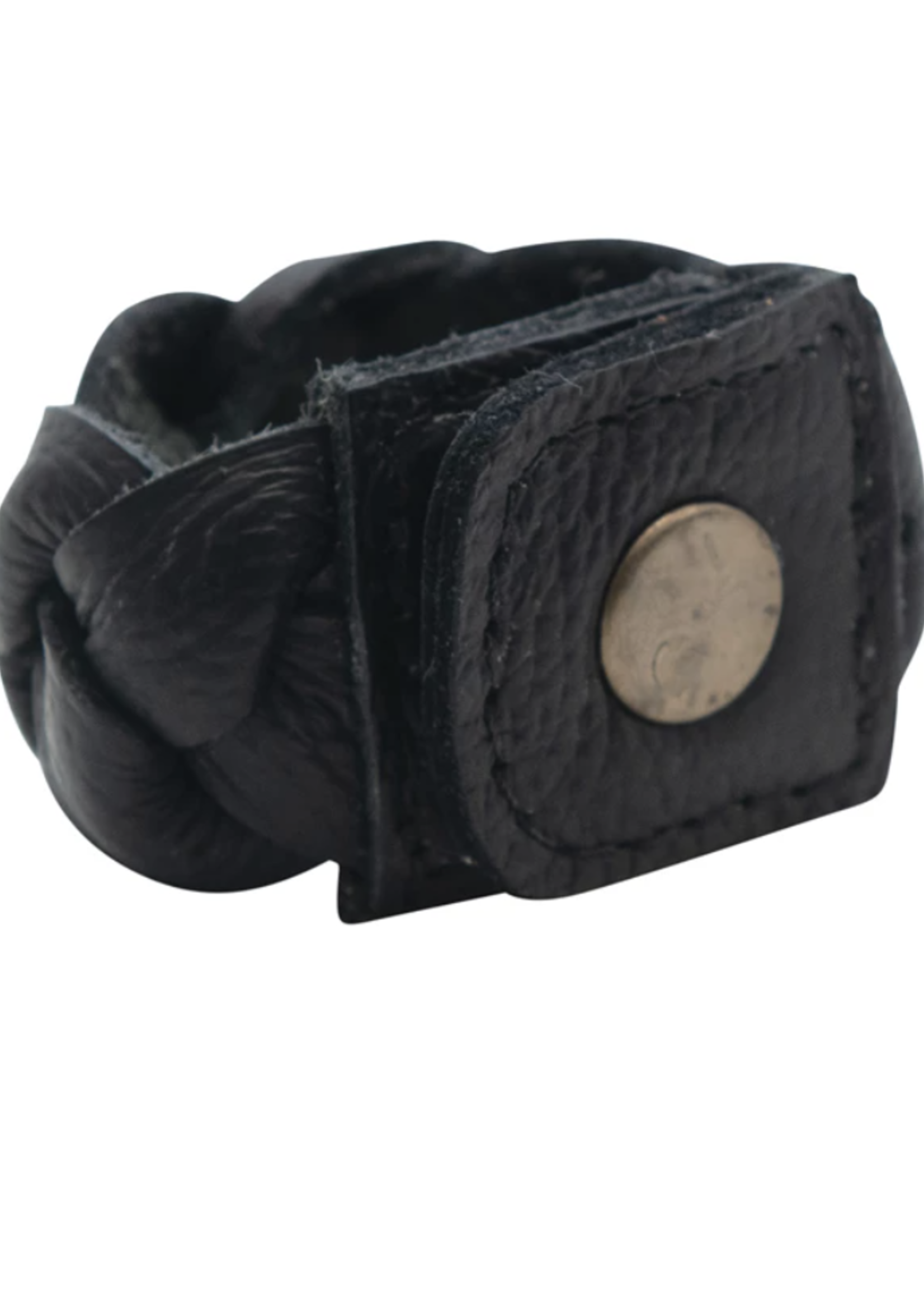 Creative Co-Op Braided Leather Napkin Ring w/ Snap Closure, Black