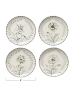 Round Stoneware Plate w/ Floral Image (set of 4)