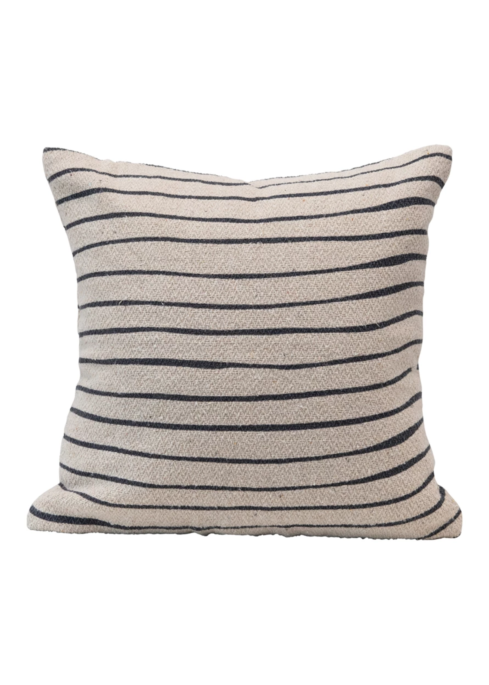 Black & Cream 20" Recycled Cotton Blend Pillow w/ Stripes, Polyester Fill