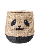 Rattan Basket with Lid and Panda Face Natural