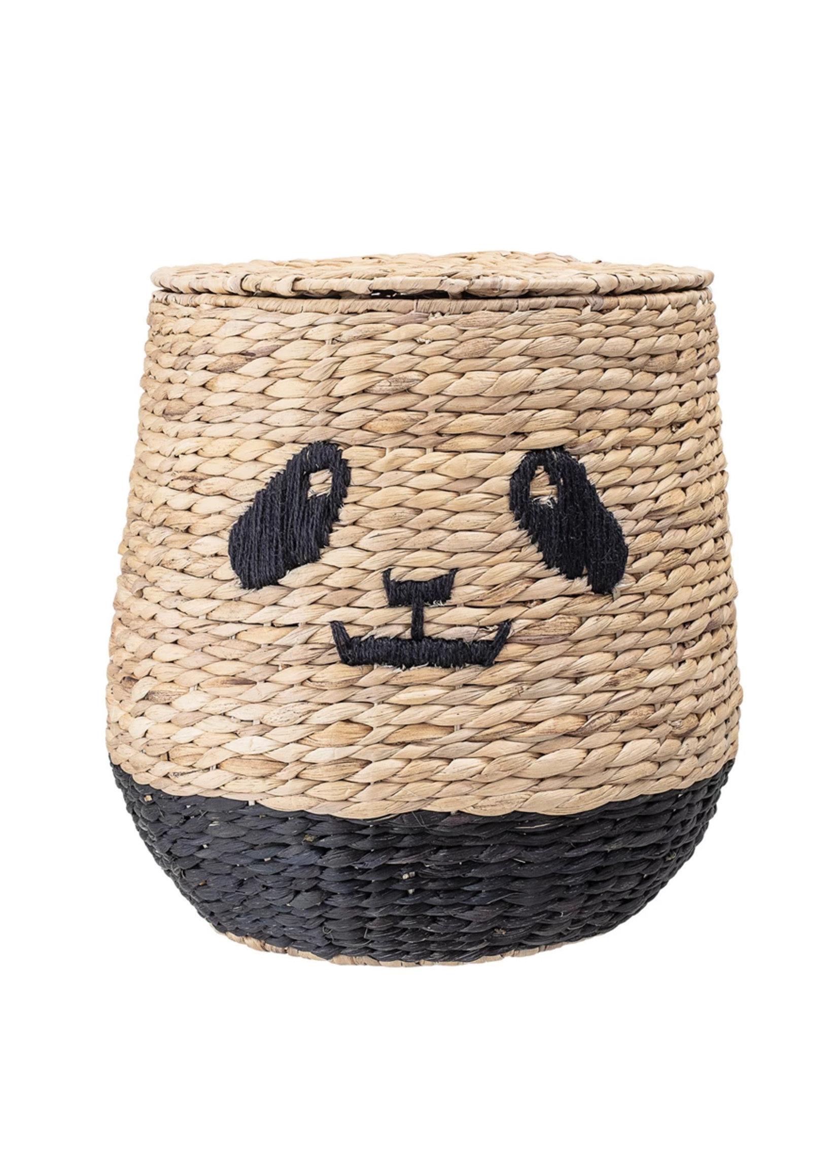 Rattan Basket with Lid and Panda Face Natural