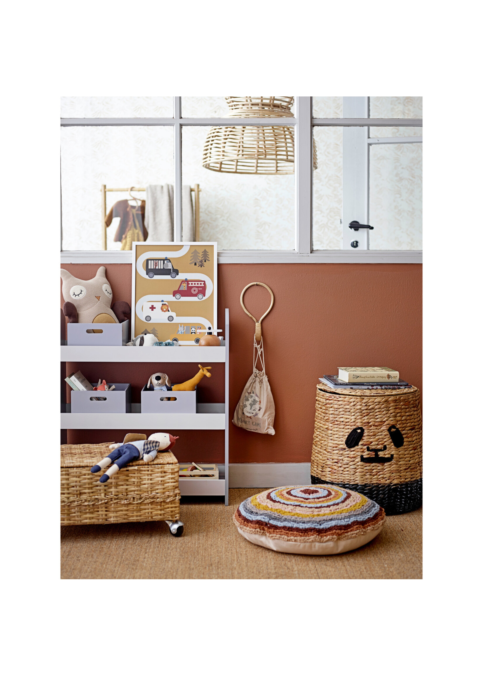Rattan Basket with Lid and Panda Face Natural