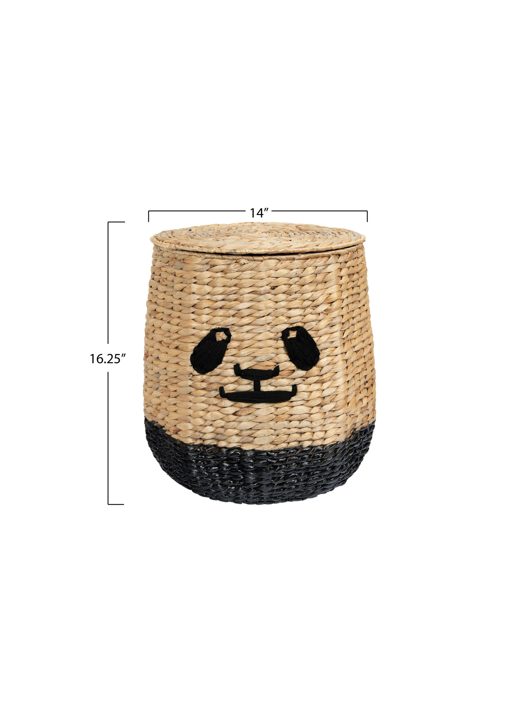 Rattan Basket with Lid and Panda Face Natural