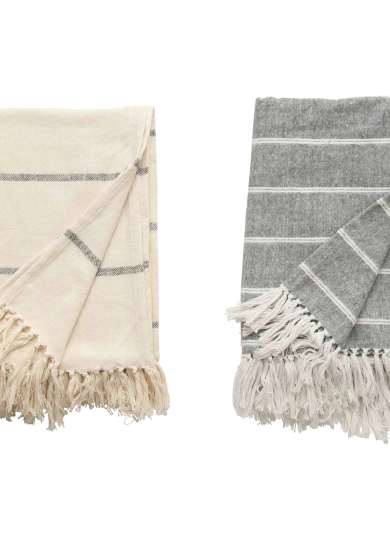 Bloomingville Striped Throw with Fringe, 2 Styles Grey