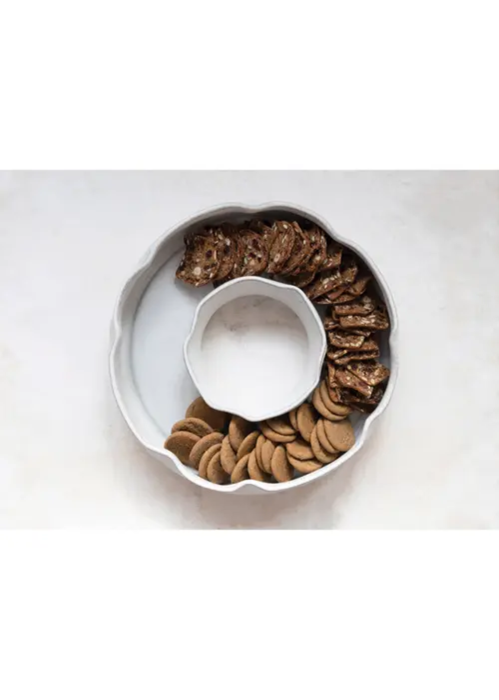 Stoneware Ring Shaped Serving Dish with 2 Sections