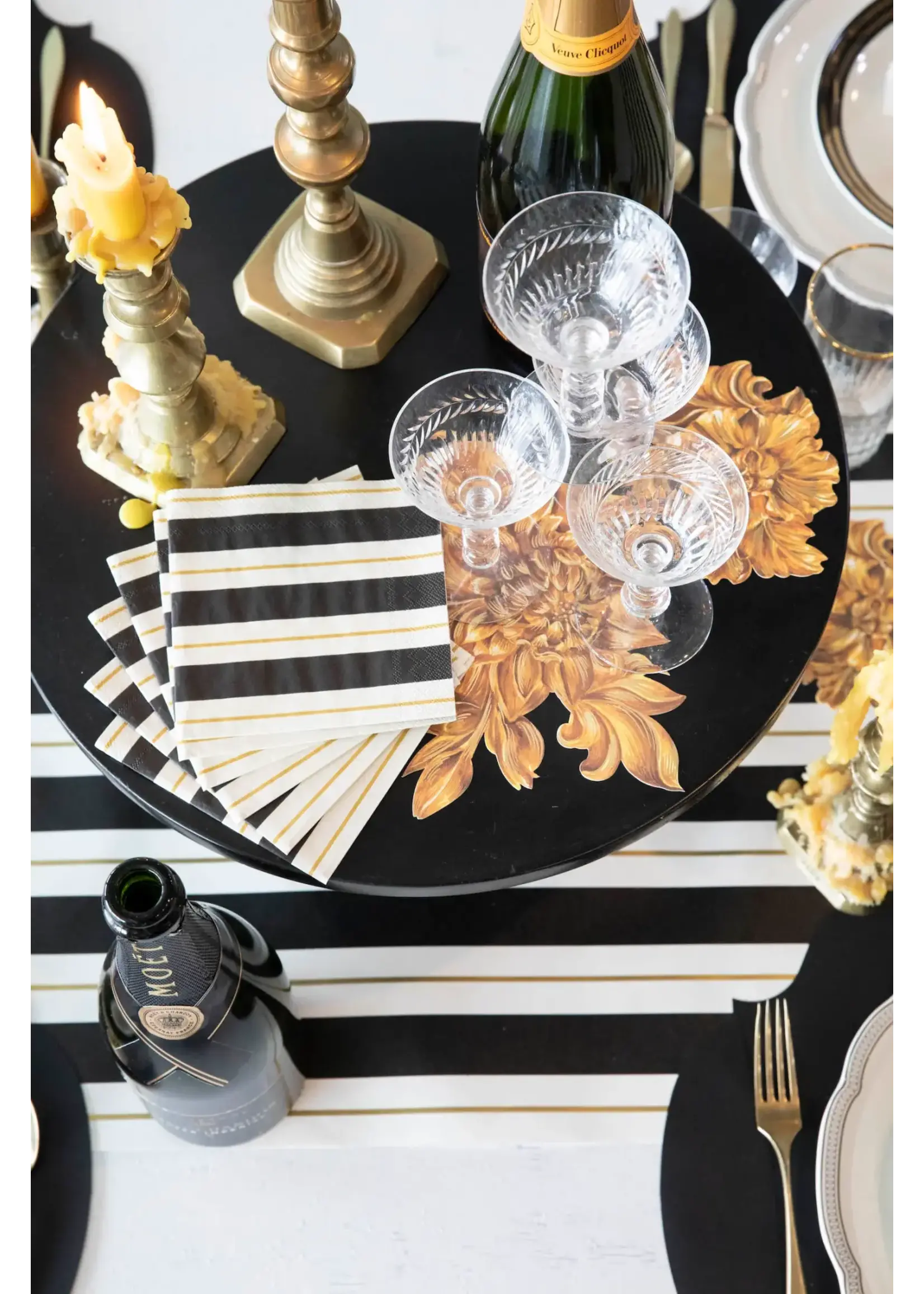 Black & Gold  Awning Stripe Guest Napkin (Pack of 16)