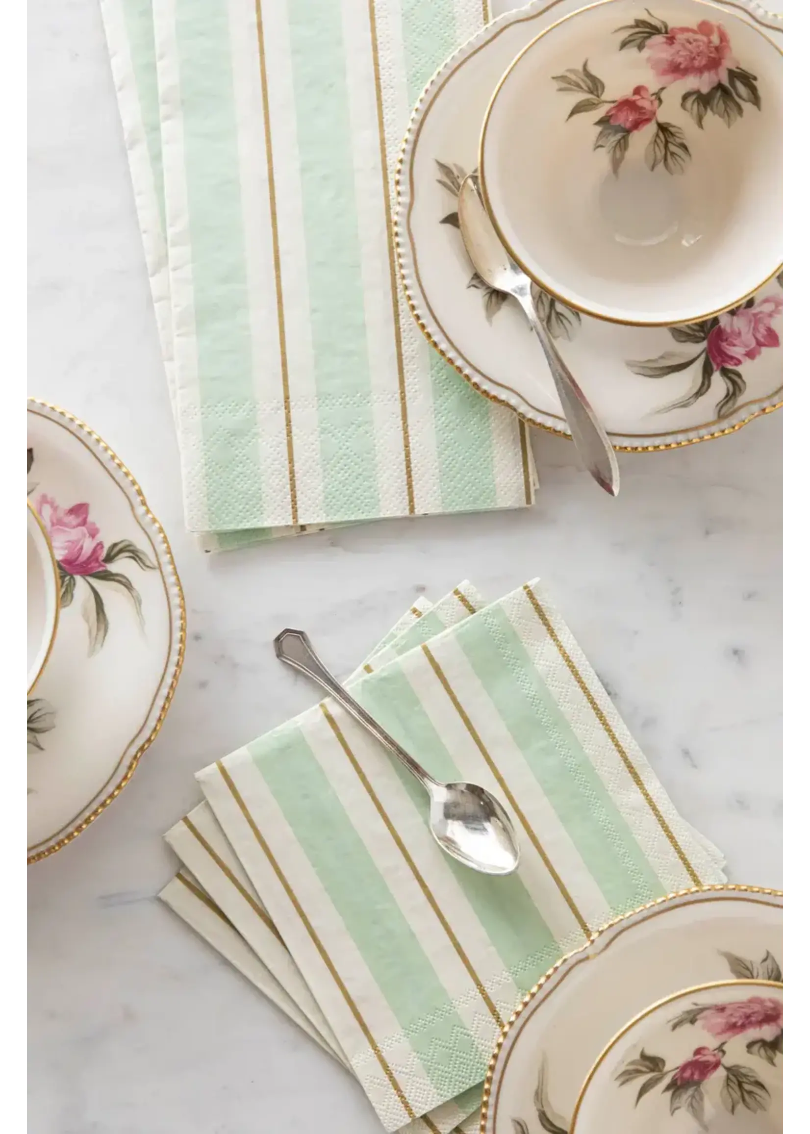 Seafoam & Gold Awning Stripe Guest Napkin  (Pack of 16)