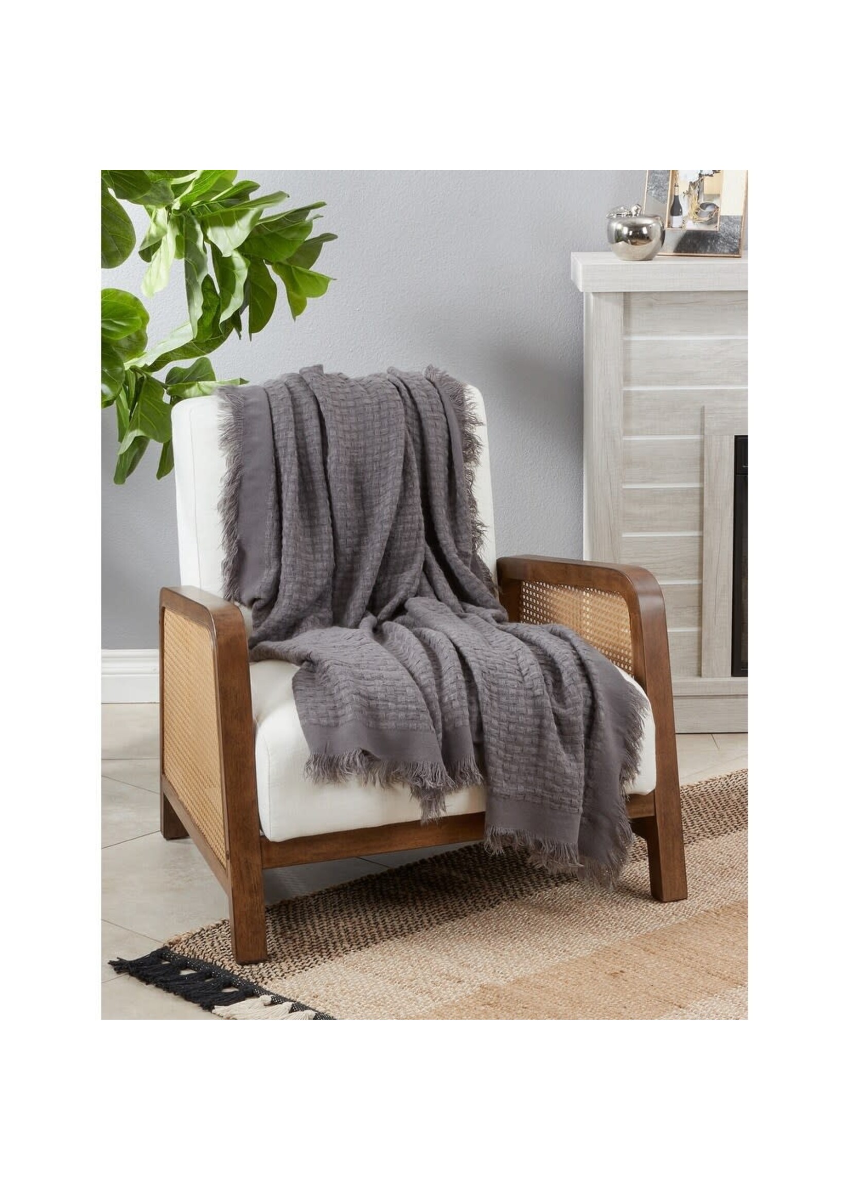 Saro Waffle Weave Throw - (Slate)