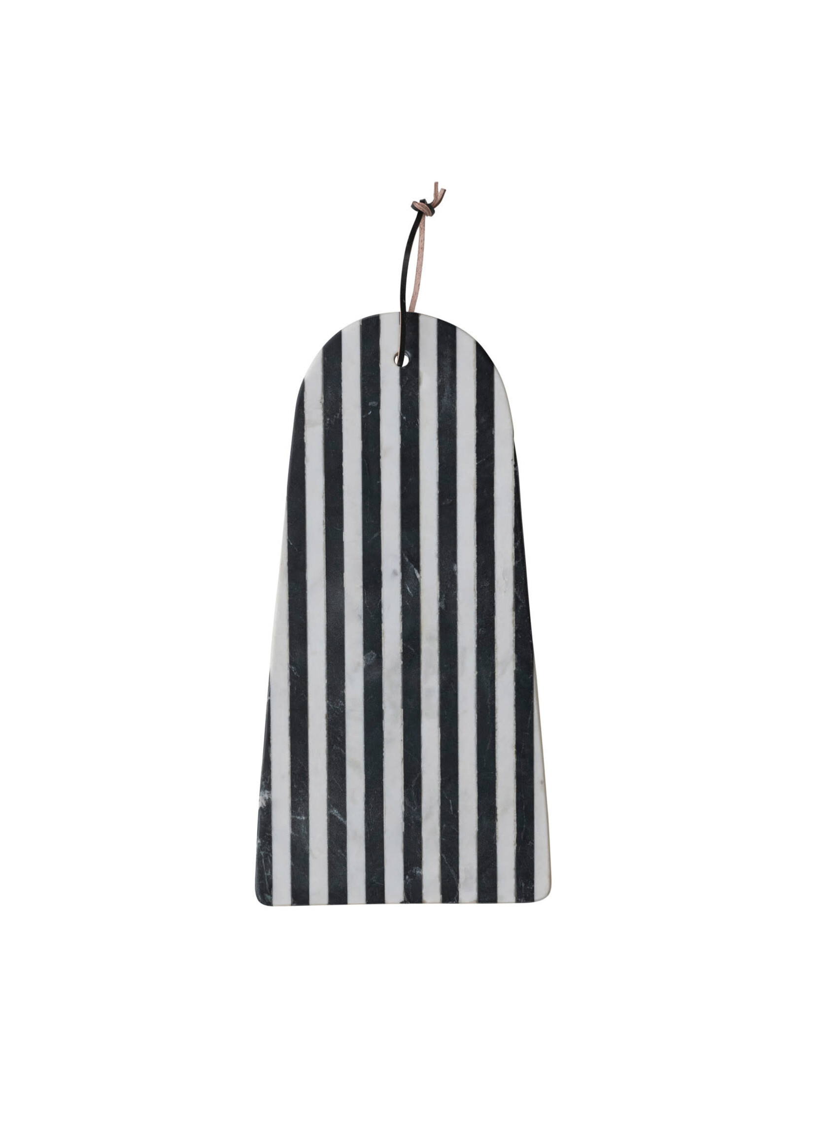 Marble Cheese/Cutting Board w/ Stripes & Leather Tie, Black & White