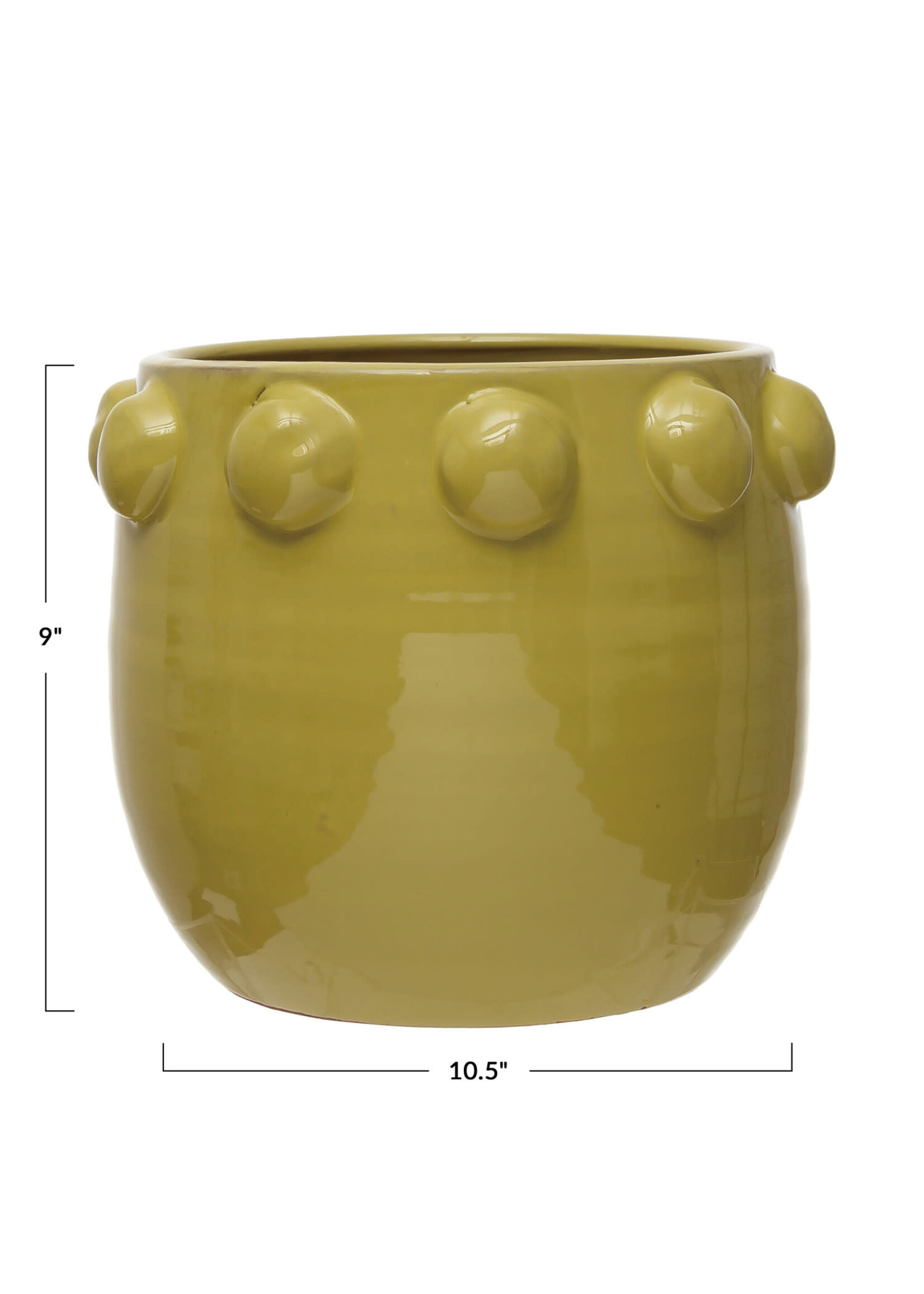 Terra-cotta Planter with Raised Dots (Spring Green)