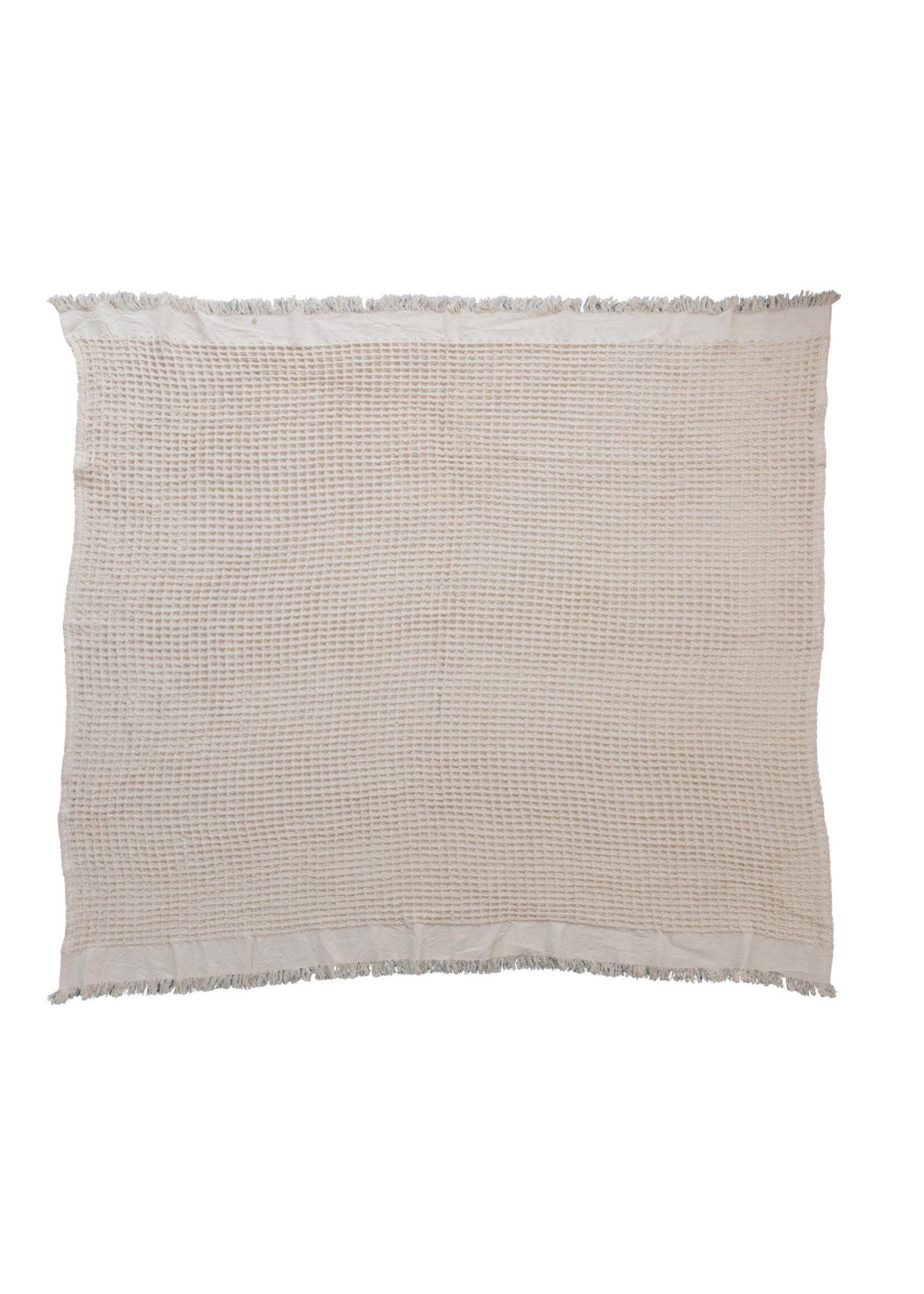 Cotton Waffle Weave Throw w/ Fringe - (Natural)