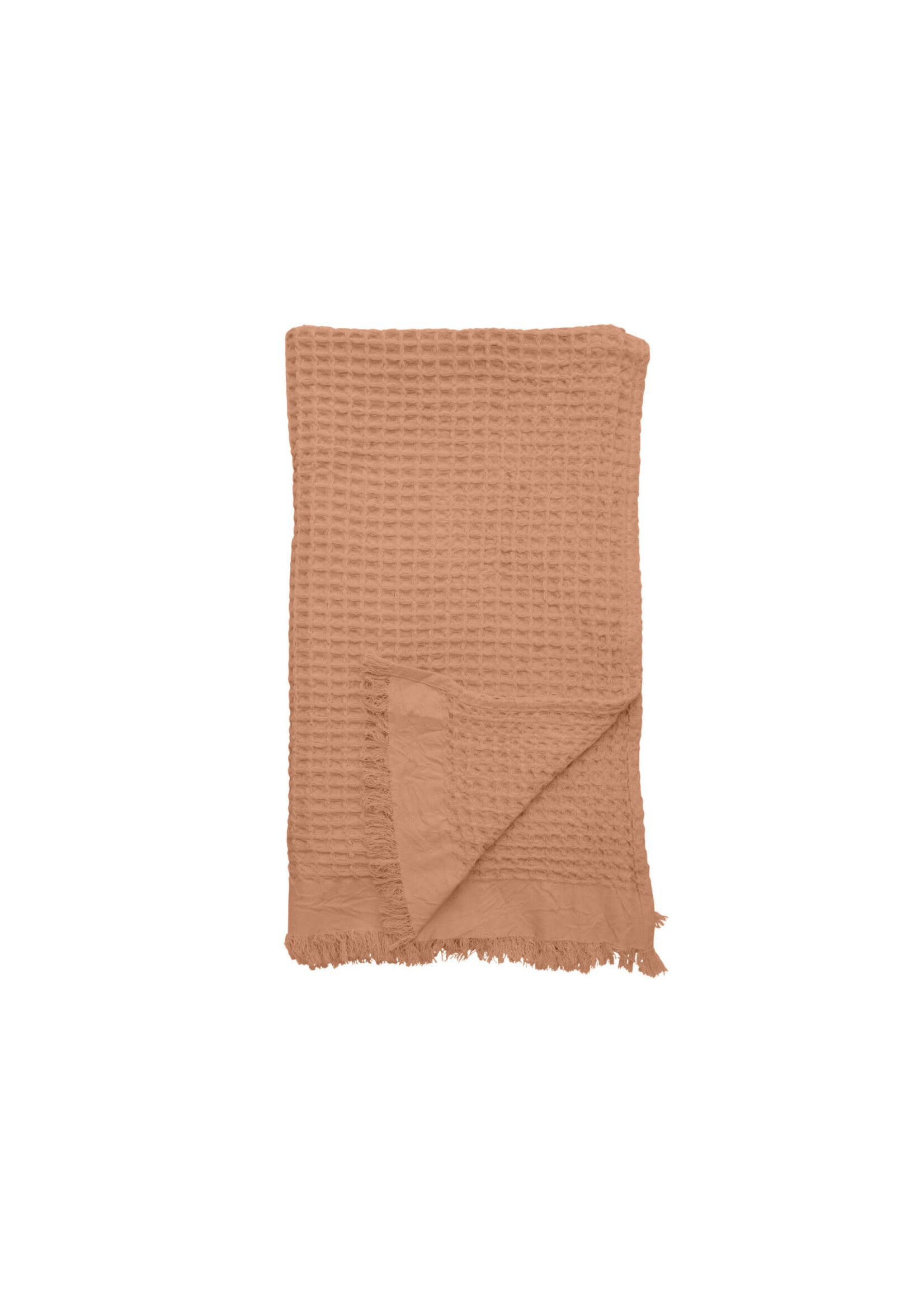 Cotton Waffle Weave Throw w/ Fringe - Warm Natural