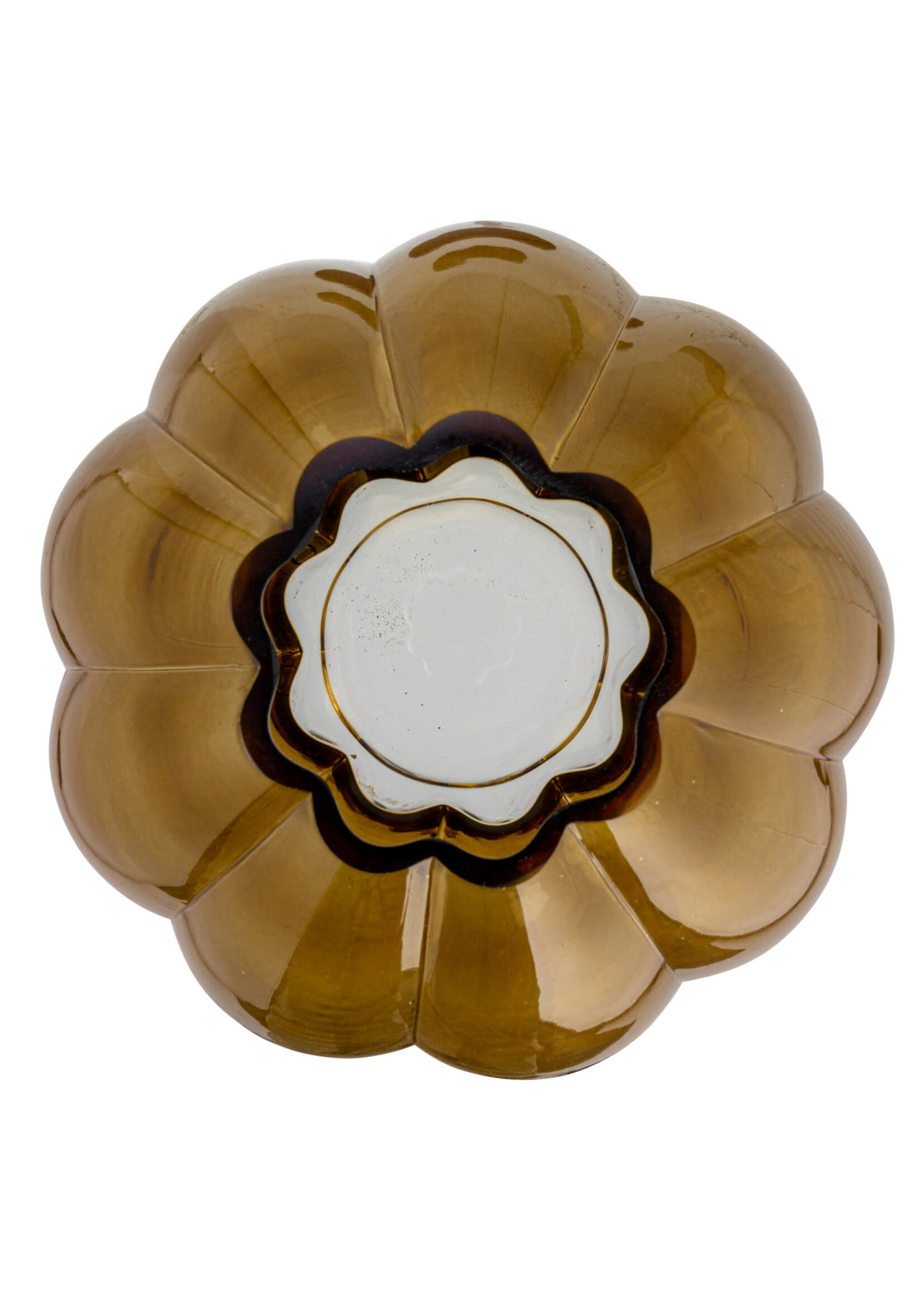 9-3/4" Round x 8-3/4"H Fluted Glass Vase, Brown