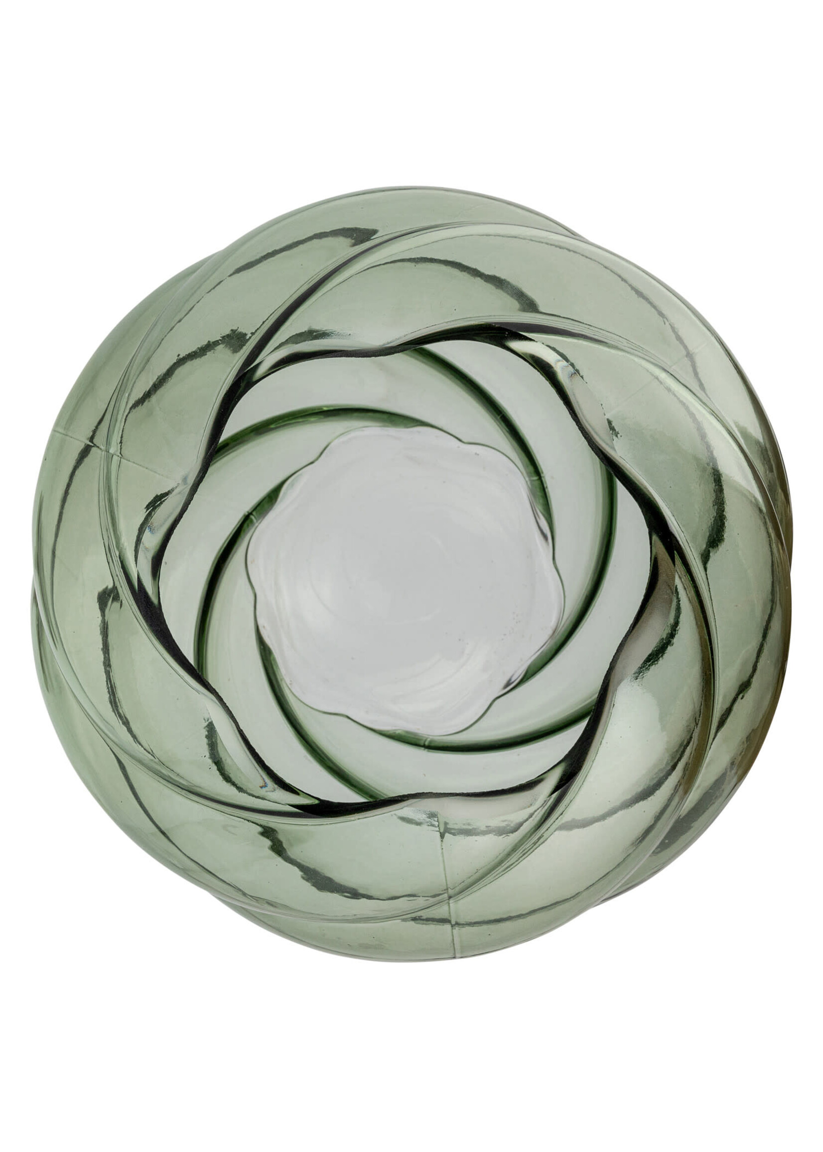 Twisted Glass Vase, Green 7-3/4" Round x 7-1/4"H