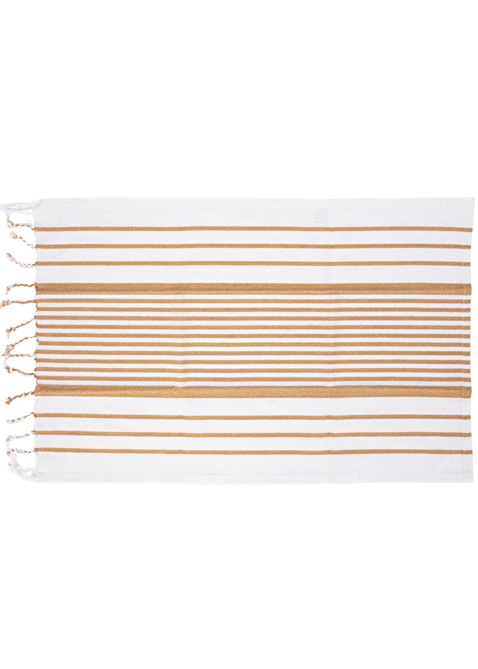 Woven Cotton Yarn Dyed Kitchen Towel w/ Stripes & Tassels, Set of 3