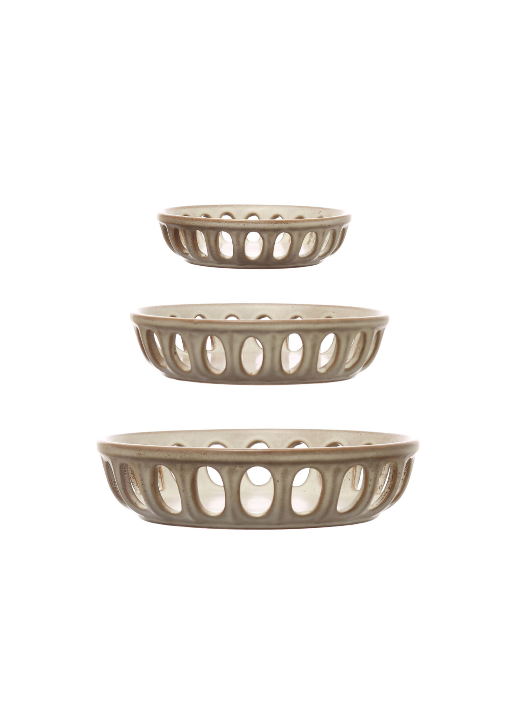 Ceramic Basket Bowls, Beige, Set of 3
