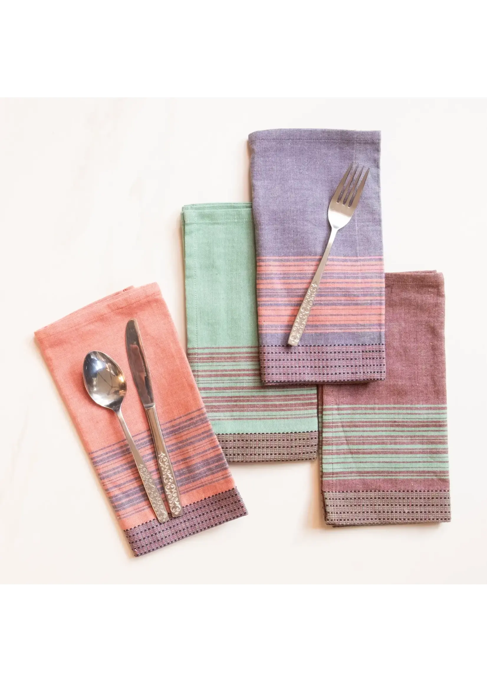 Sobremesa Teal with Brown Stripes Cotton Dinner Napkin (set of 4)