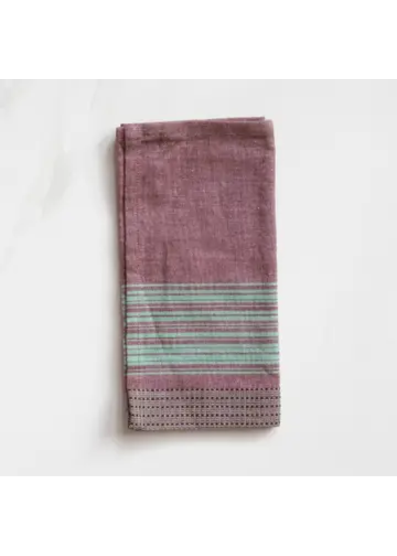 Sobremesa Brown with Teal Stripes Cotton Dinner Napkin, Table Linens (set of 4)