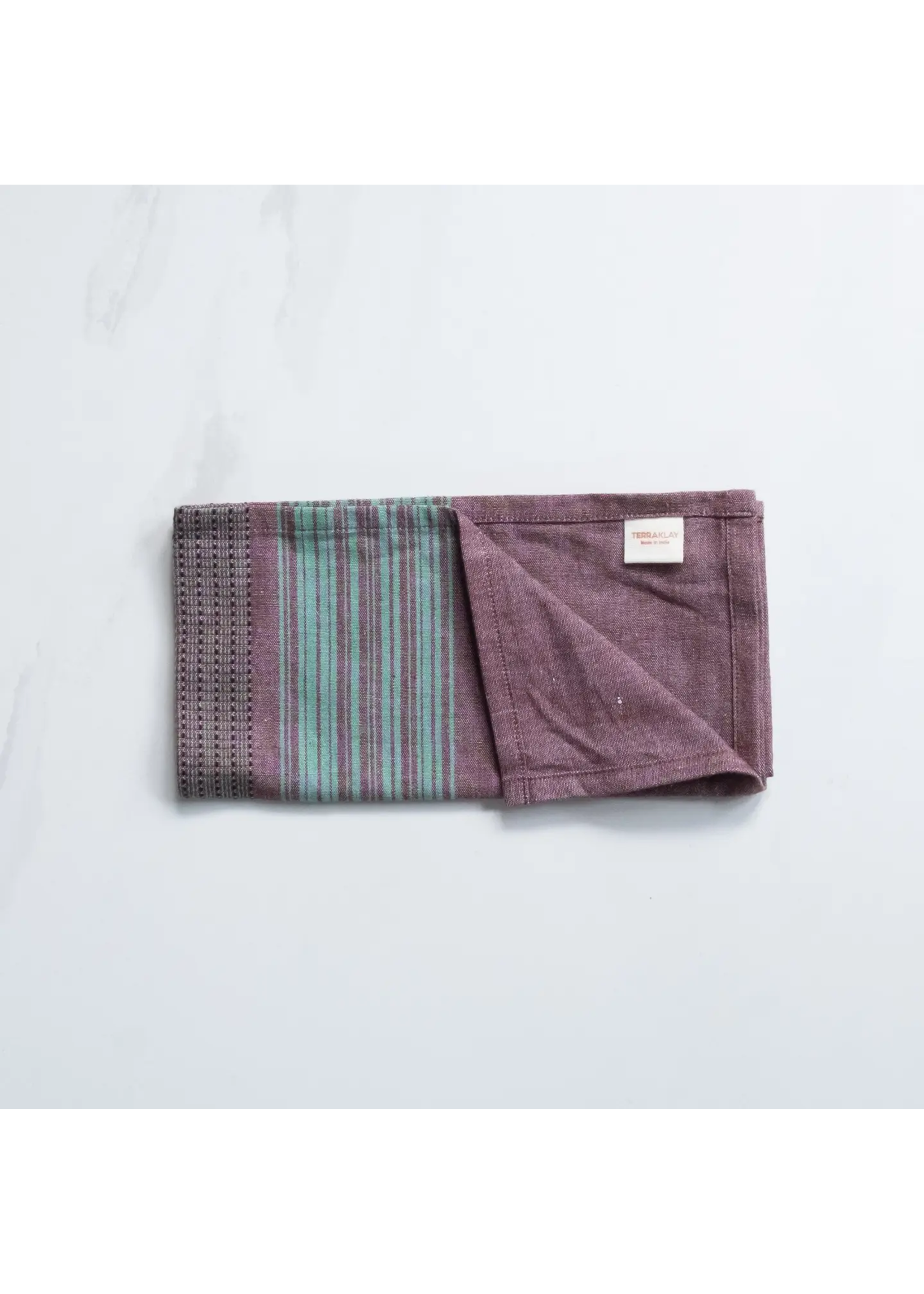 Sobremesa Brown with Teal Stripes Cotton Dinner Napkin, Table Linens (set of 4)