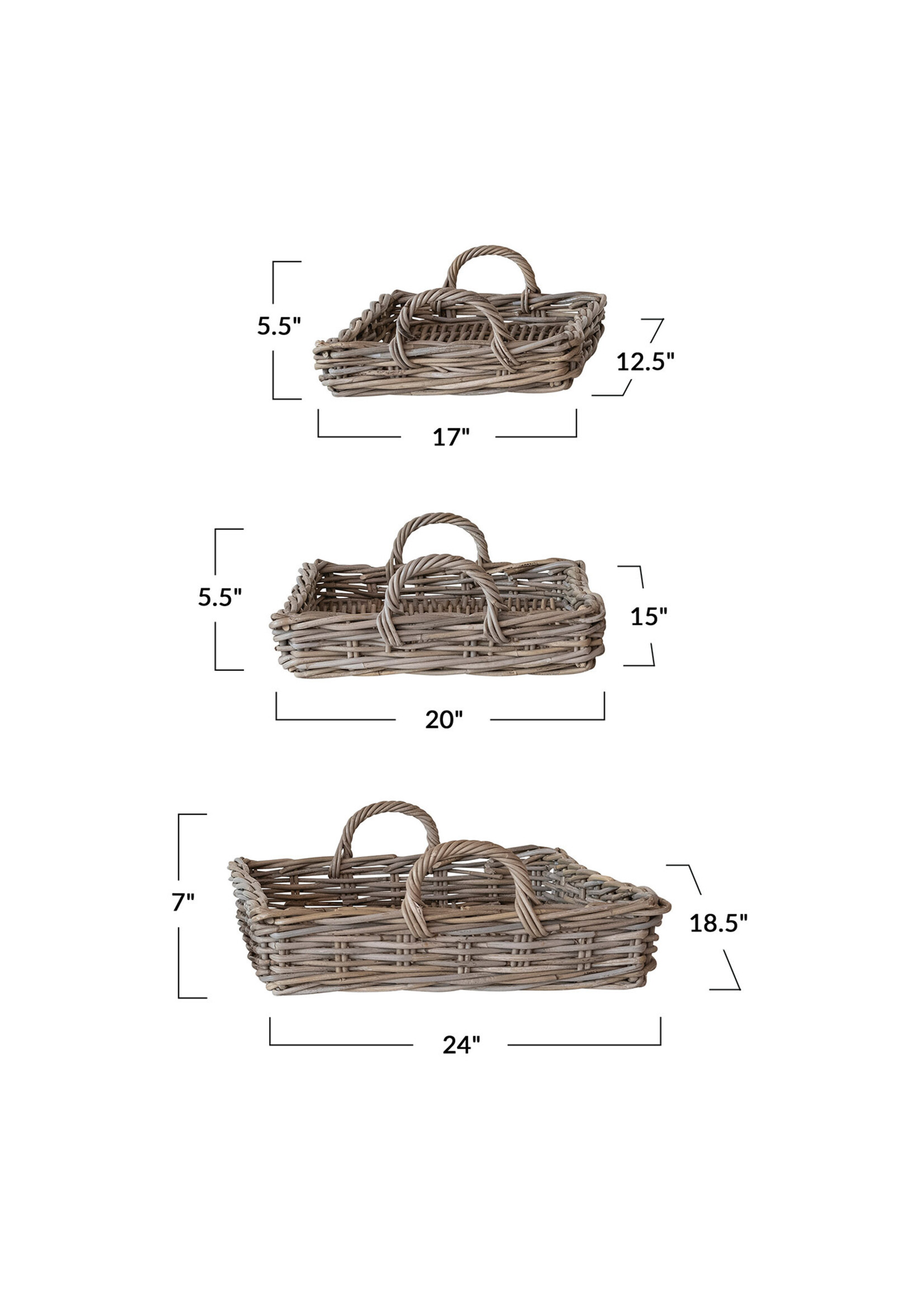 Woven Rattan Trays w/ Handles (Medium)